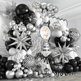 Black Silver Balloon Arch Kit 138Pcs Black White Metallic Silver