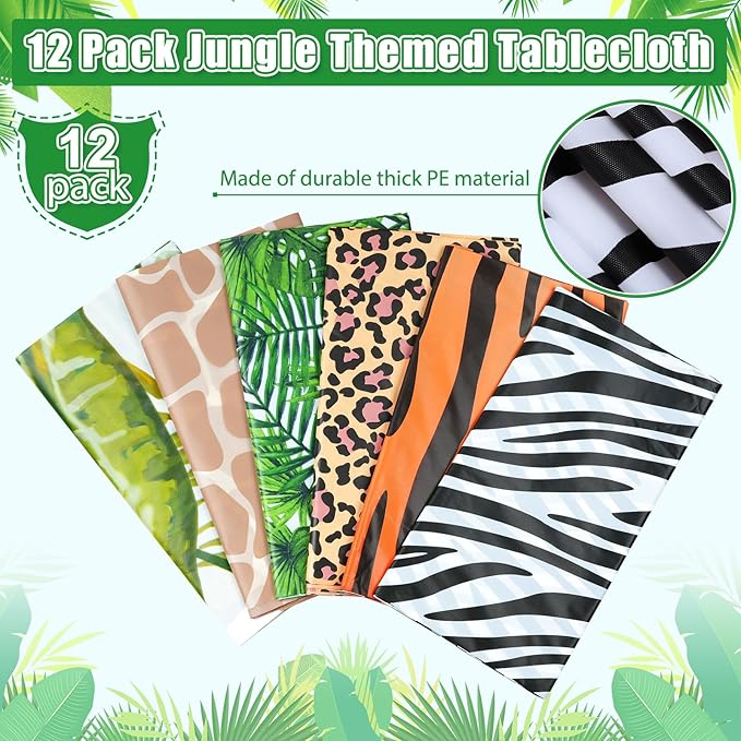 12Pack Animal Safari Tablecloth Jungle Animal Zoo Theme Party Table