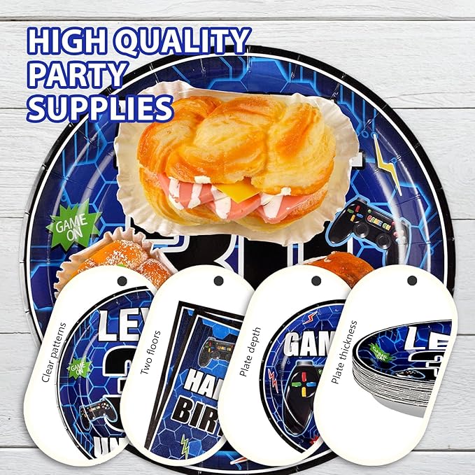 96Pcs 30th Birthday Video Game Party Supplies Blue Video Game Paper