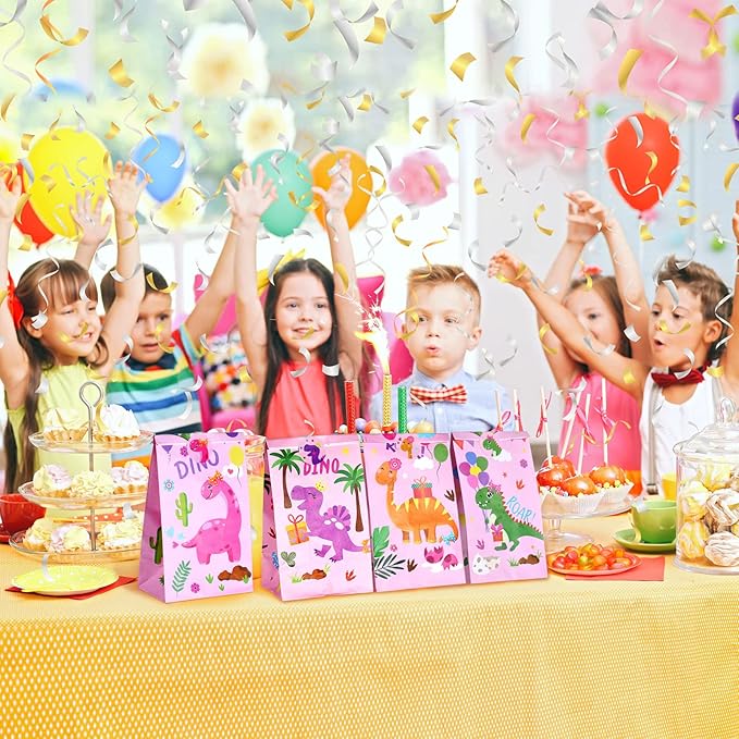 Pajean 24 Pieces Dinosaur Party Bags Dino Candy Favor Bags with