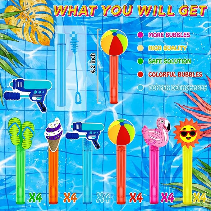 Pool Party Favors 24Pcs Summer Bubble Wands for Kids Beach Bubble