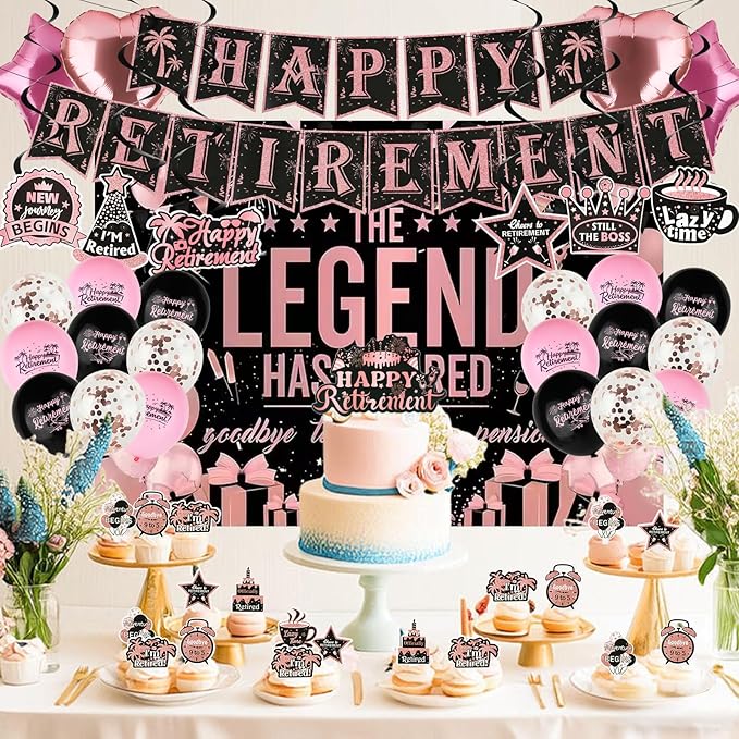 Elegant Rose Gold Retirement Decorations Kit for Women Features