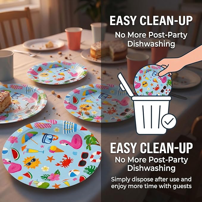 80PCS Summer Beach Paper Plates 40pcs 9 in 40pcs 7 in Birthday Party