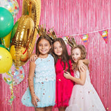 Pink Metallic Tinsel Foil Fringe Curtains, 2 Pack 3.3x8.3 Feet Party