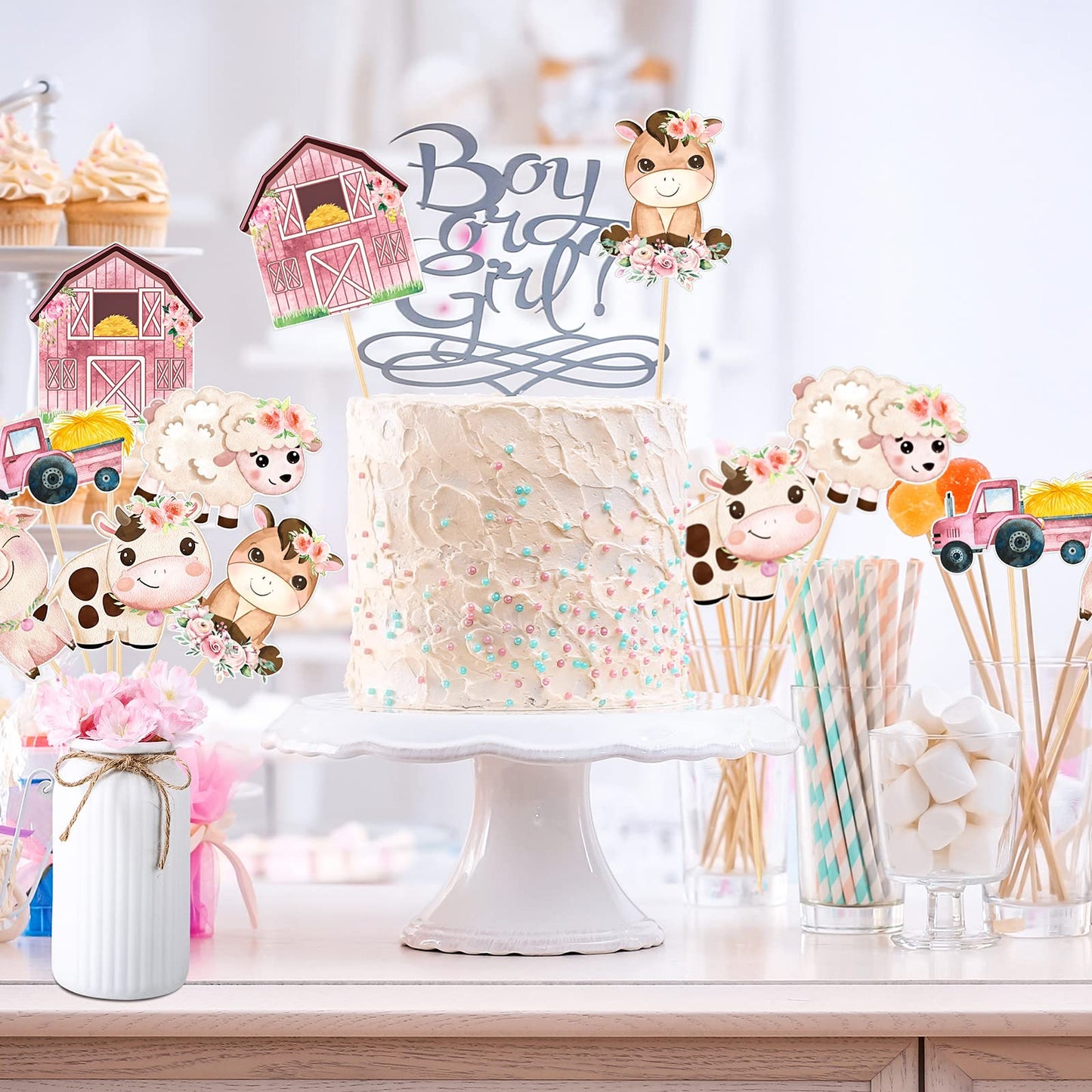 Hotop 30 Pcs Farm Animal Centerpiece Sticks Floral Animals Table