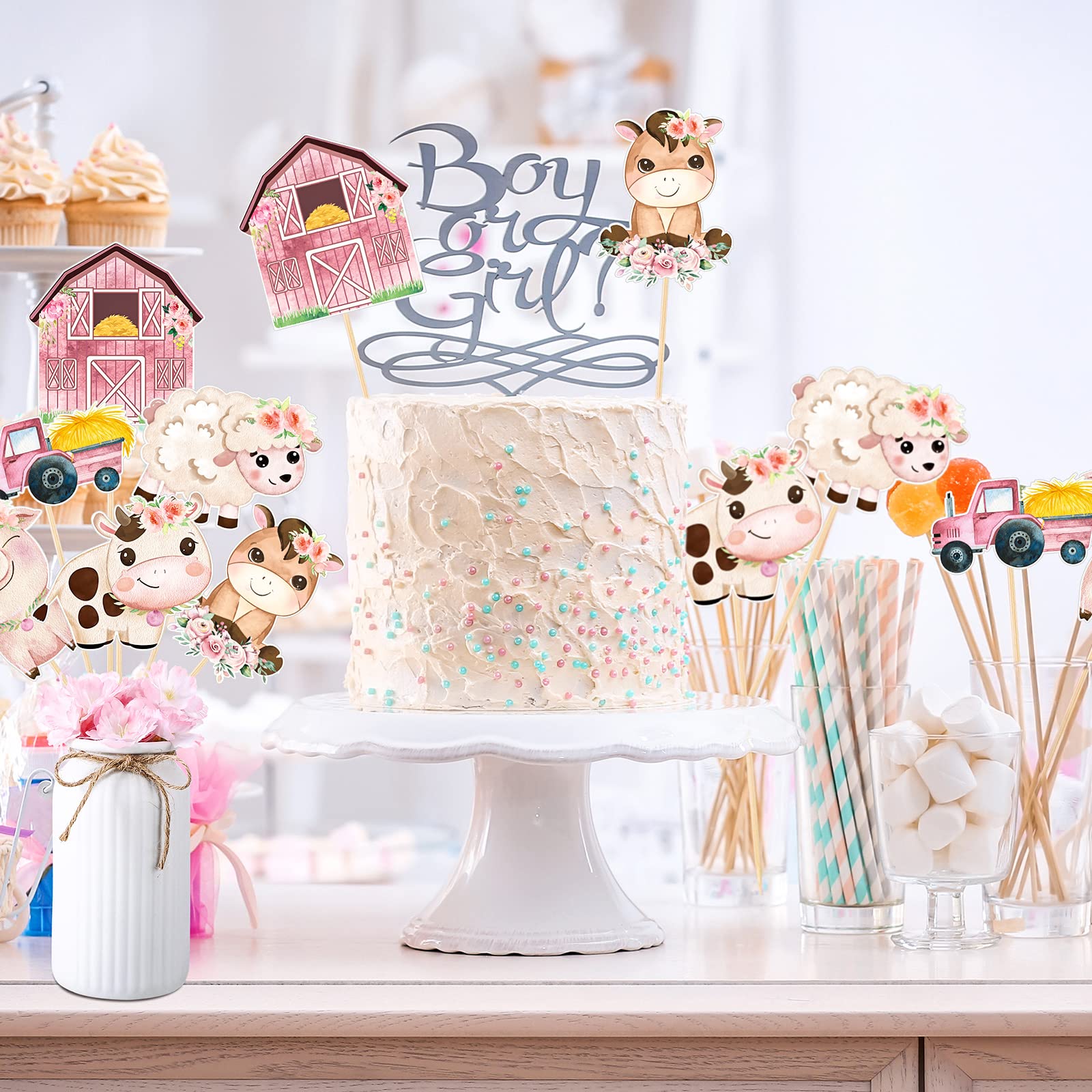 Hotop 30 Pcs Farm Animal Centerpiece Sticks Floral Animals Table
