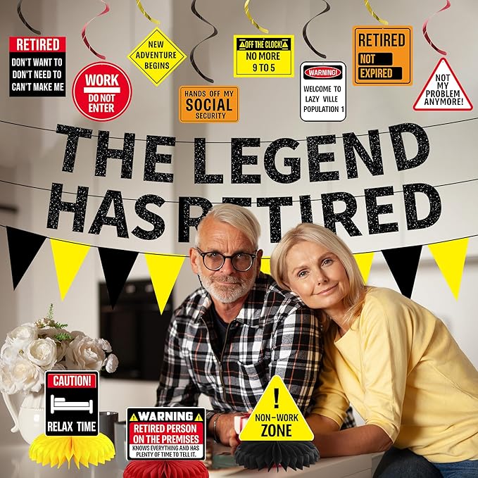 Retirement Decorations Men Women Caution Happy Retirement Banner