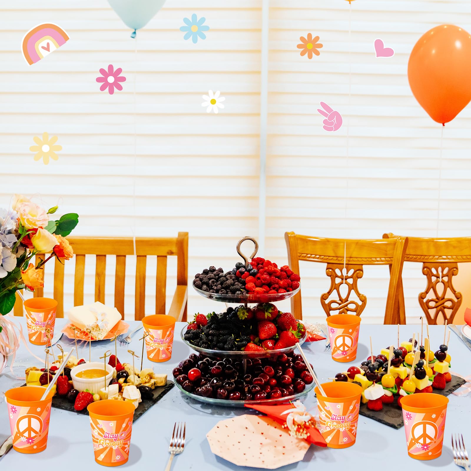 Cholemy 50 Pcs Groovy Plastic Cups Birthday Party Favors 12 oz