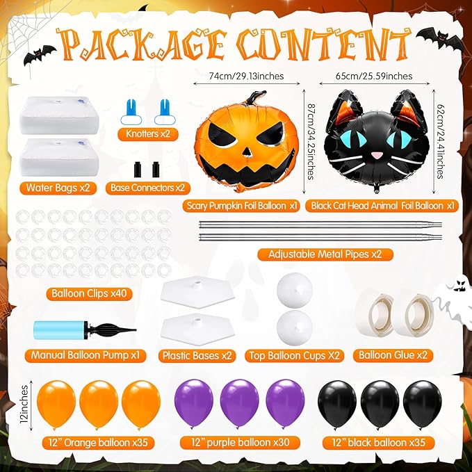 2 Set Halloween Balloon Column Stand Kit with Cat Head Scary Pumpkin