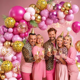 Hot Pink Cheetah Print Balloon Arch Kit 112Pcs Pink Gold Balloon