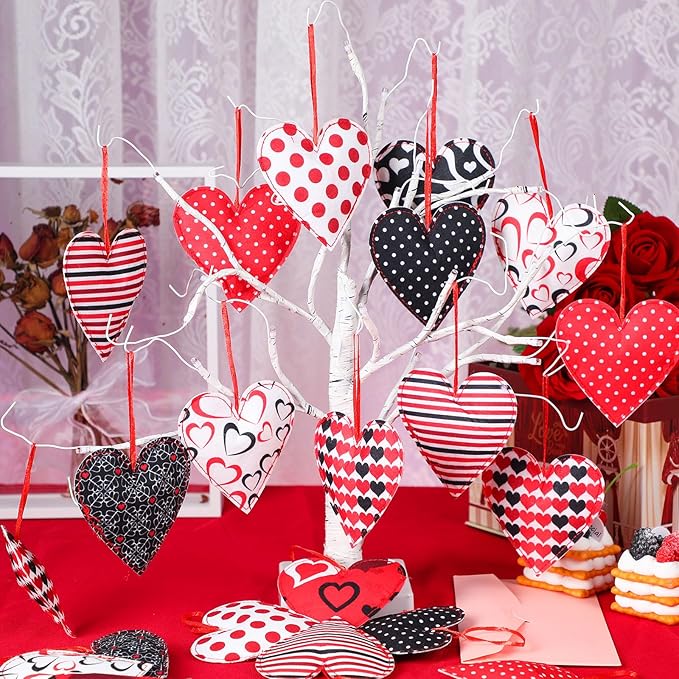 27 Pieces Valentines Day Felt Heart Ornaments Heart Hanging Decors