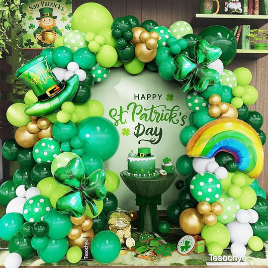 St Patrick's Day Balloon Garland Arch Kit Green Gold White Balloons