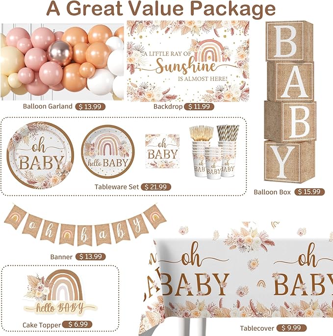 Boho Baby Shower Decorations A Little Ray of Sunshine Party Banner