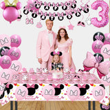 Pink Mouse 3rd Birthday Party Supplies, Three Years Old Girl Bow Party