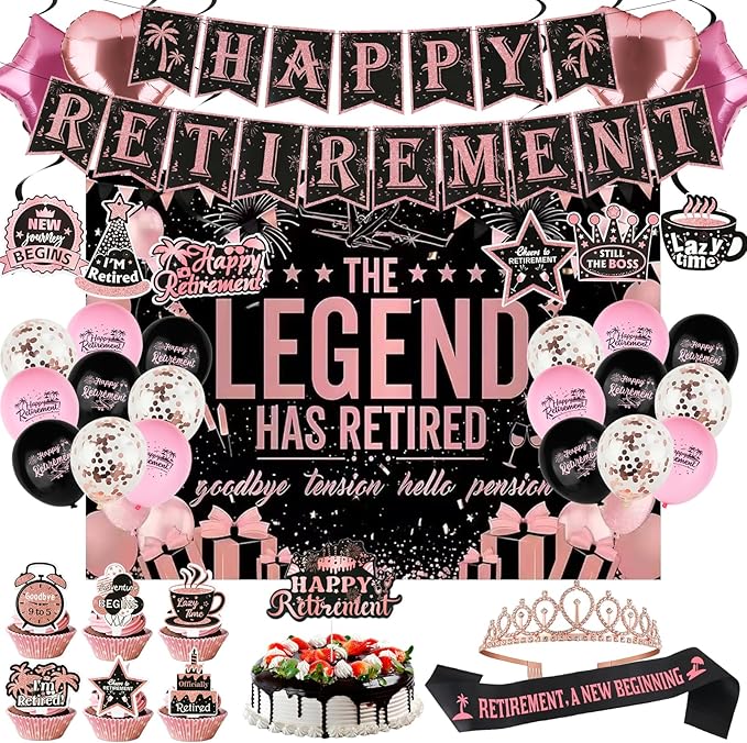 Elegant Rose Gold Retirement Decorations Kit for Women Features