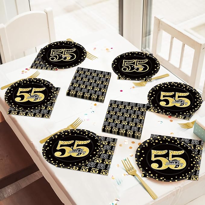96 Pcs 55th Birthday Party Supplies 55th Birthday Tableware Plates