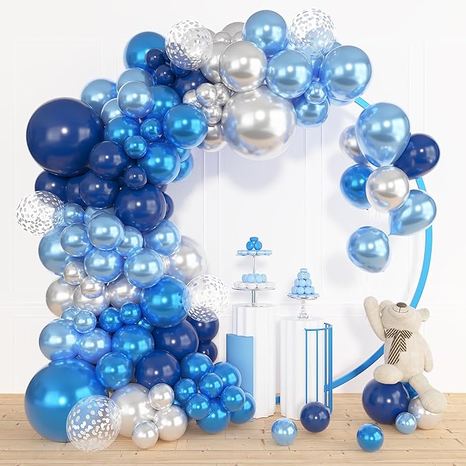 Amandir 153pcs Blue and Silver Balloon Garland Arch Kit, Different