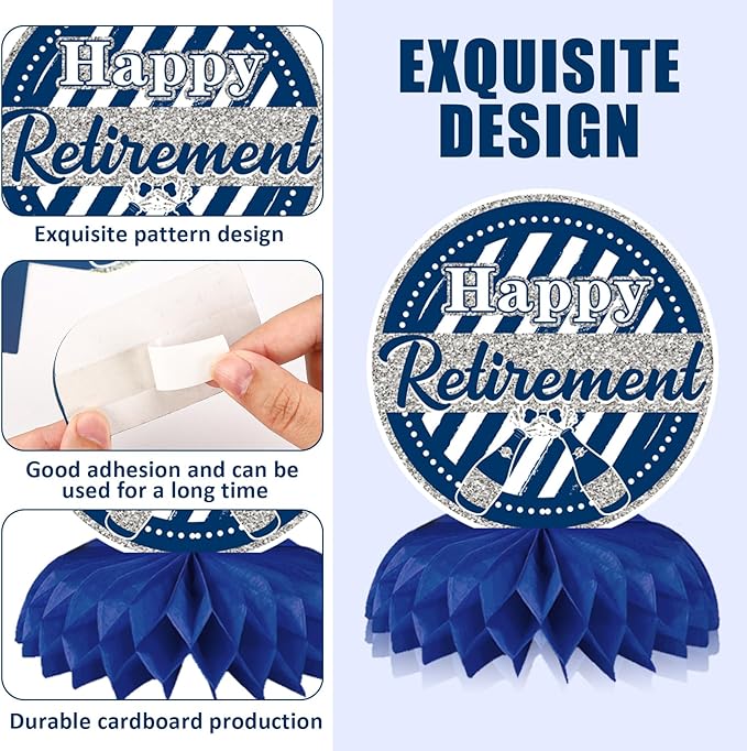 10 Pcs Retirement Party Decorations, Blue Silver Retirement Table