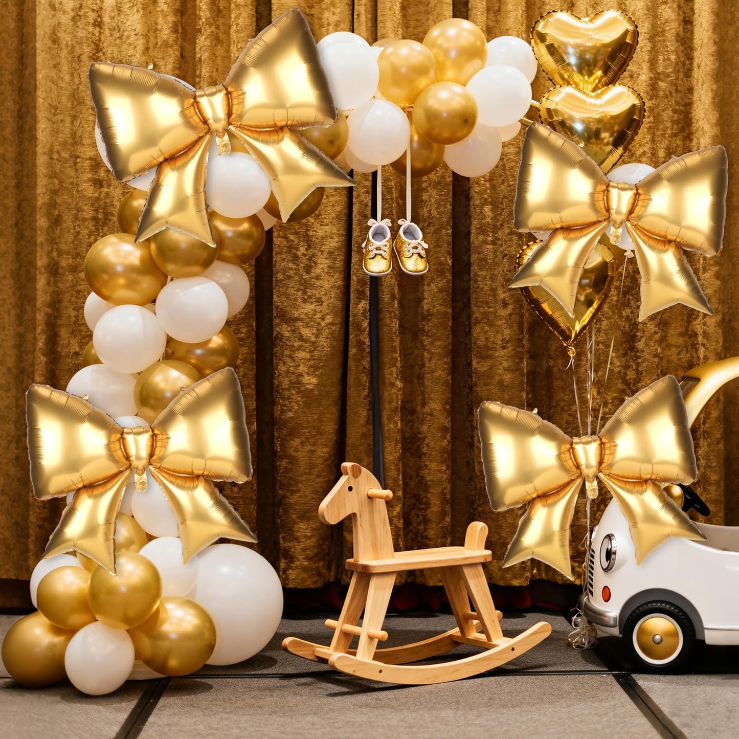 4Pcs Giant Bow Balloons, 97.5cm/38in Big Elegant Coquette Theme Gold