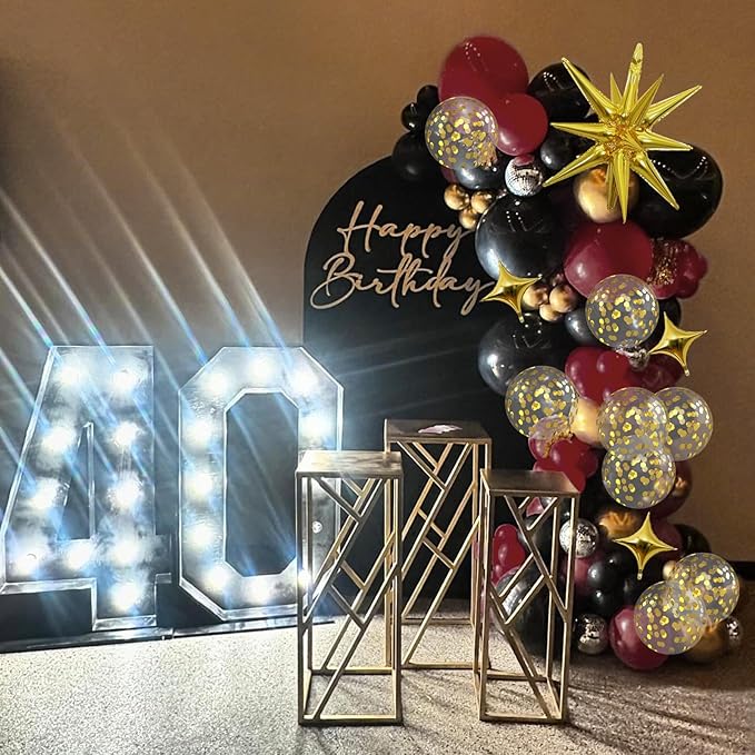 Black Burgundy Gold Balloons Arch Kit Maroon Black Gold Balloons