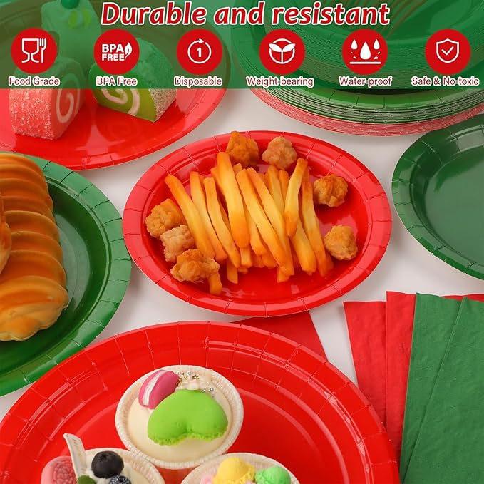 50 Guests Christmas Party Supplies Red and Green Plates and Napkins