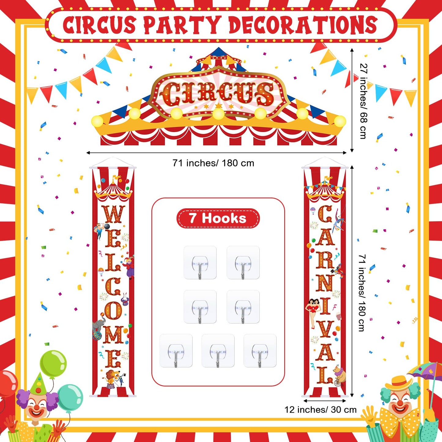 ShinyRelief 15 Pcs Circus Decorations Carnival Striped Awning Porch