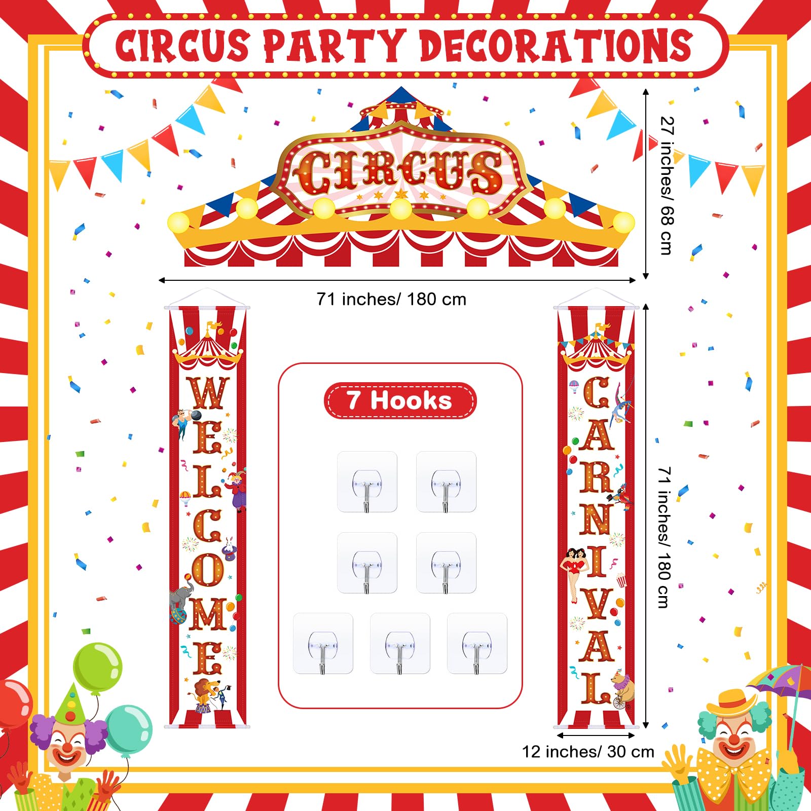 ShinyRelief 15 Pcs Circus Decorations Carnival Striped Awning Porch