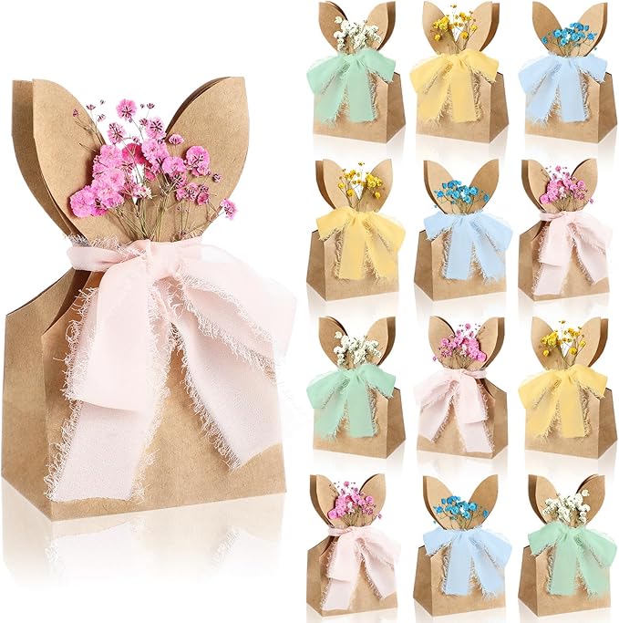 Affrolling 24 Set Boho Bow Easter Bunny Party Favor Bags DIY Bunny Gif