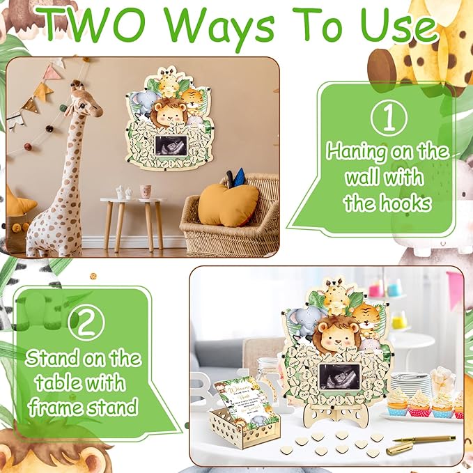63 Pcs Safari Animal Baby Shower Guest Book Alternatives Set Baby