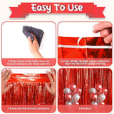 Voircoloria 3 Pack 3.3x8.2 Feet Red Foil Fringe Backdrop Curtains,