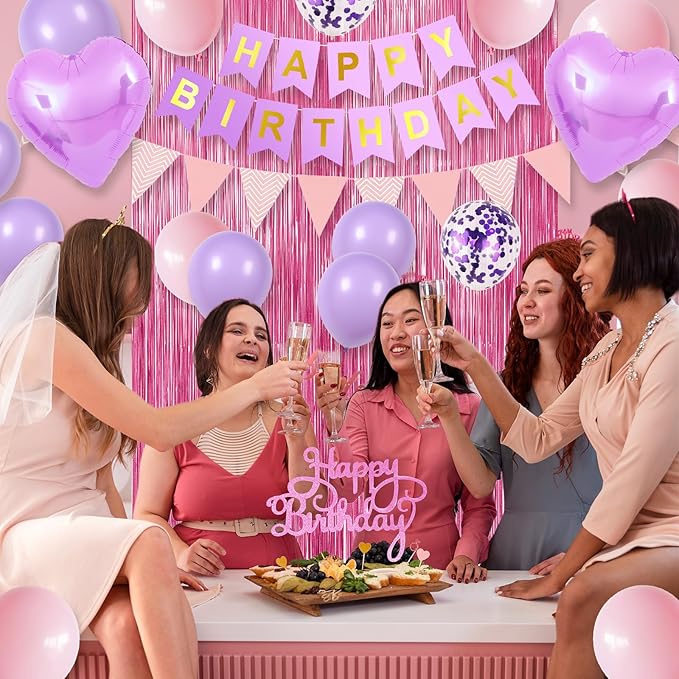 Pink Purple Birthday Decorations for Girls,Happy Birthday Party