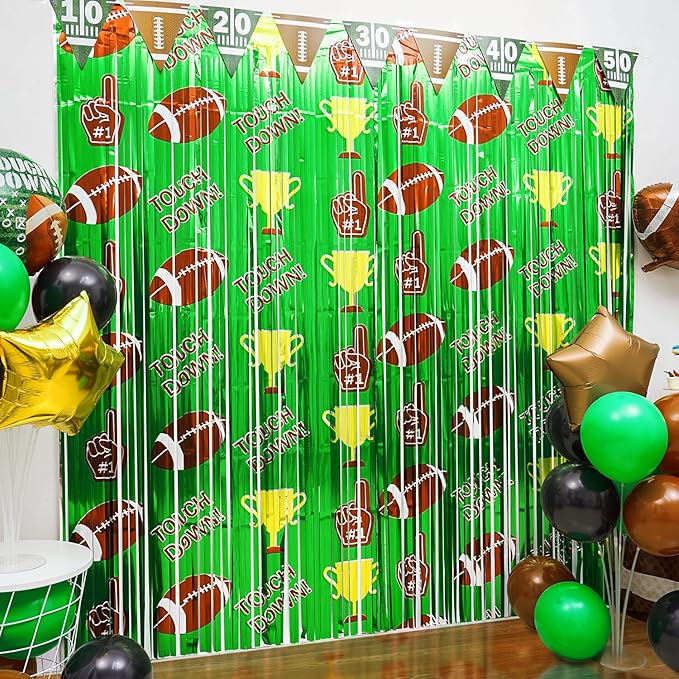 Football Party Decorations, 2 Pack Foil Fringe Curtains, Party