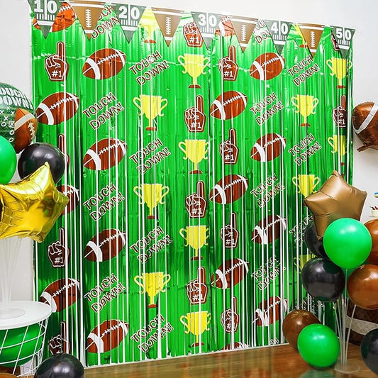 Football Party Decorations, 2 Pack Foil Fringe Curtains, Party