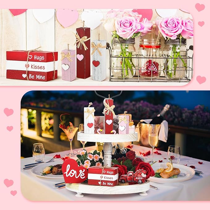 8Pcs Valentine's Day Decoration Wooden Valentines Table Centerpiece
