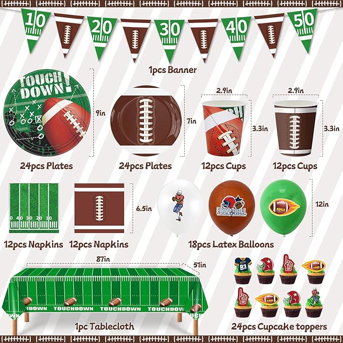 140PCS Football Party Supplies Tableware Set Serve 24 Football