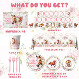 Horse Birthday Decorations Tableware,171PCS Cowgirl Floral Themed