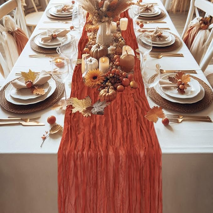 Snowkingdom 6PCS 10Ft Fall Thanksgiving Table Runner Terracotta Rust
