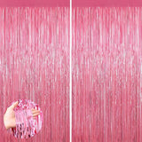 Pink Metallic Tinsel Foil Fringe Curtains, 2 Pack 3.3x8.3 Feet Party
