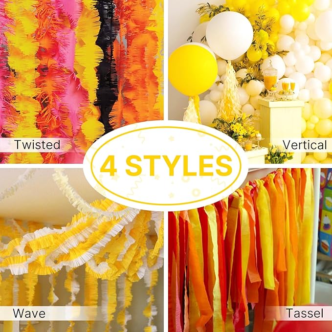PartyWoo Yellow Crepe Paper Streamers 4pcs 328ft Pack of Pastel
