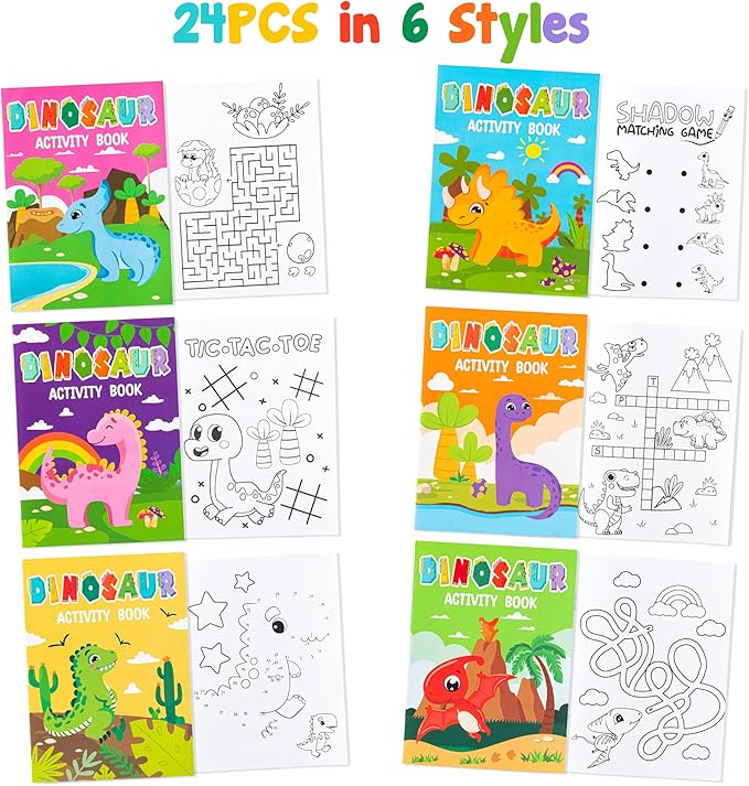24pcs Dinosaur Activity Coloring Books for Kids Party Favors Mini