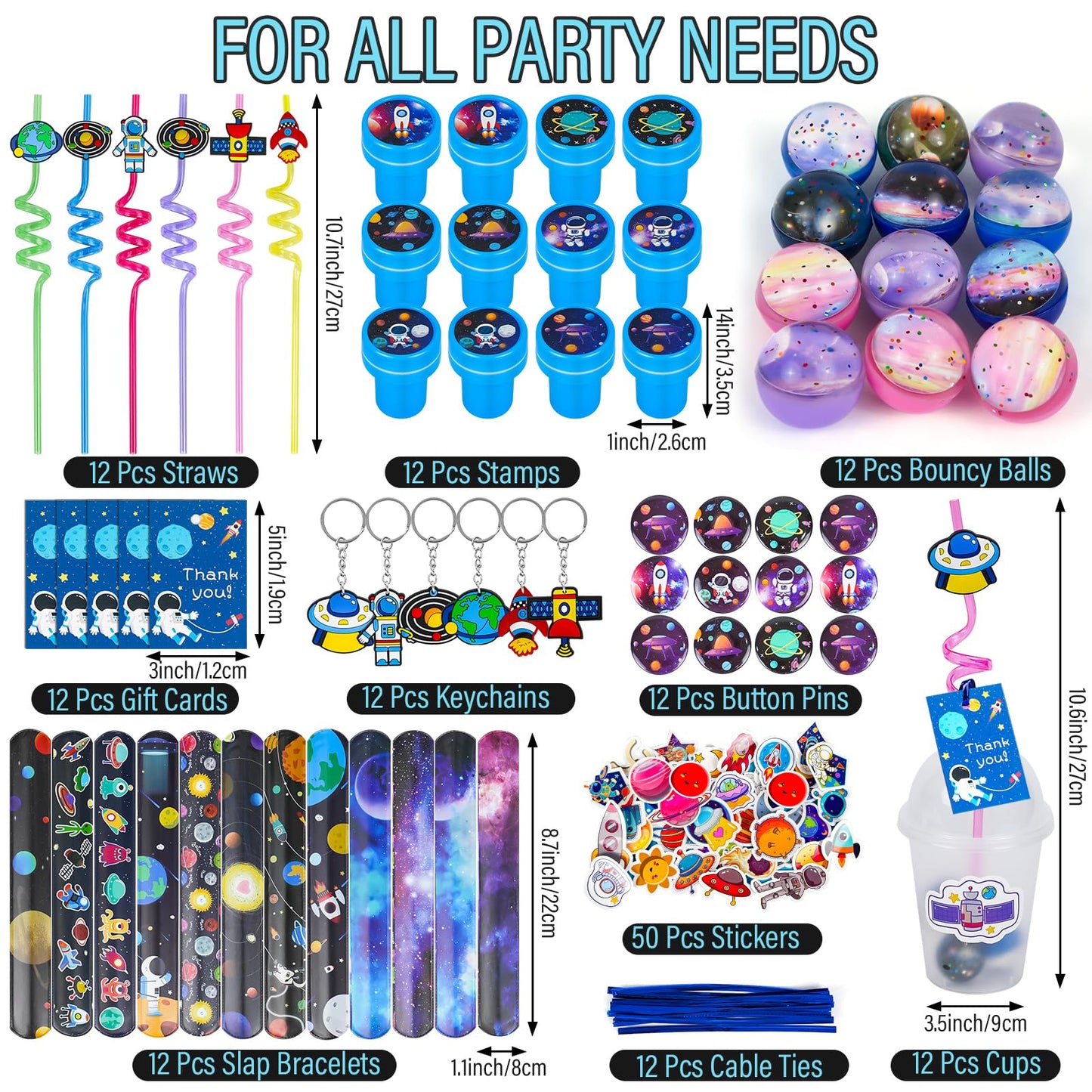 161 Pcs Space Party Favors with Cup Straws Stress Ball Space