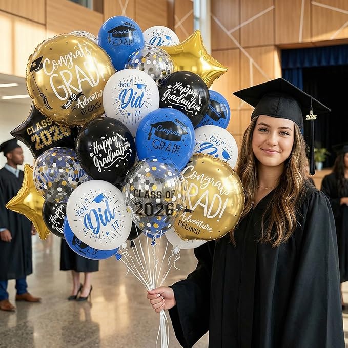 HILAVO Blue and Black Graduation Balloons 2026 Graduation Decoration