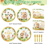 96 Pcs Safari Baby Shower Plates and Napkins Tableware Set Serves 24