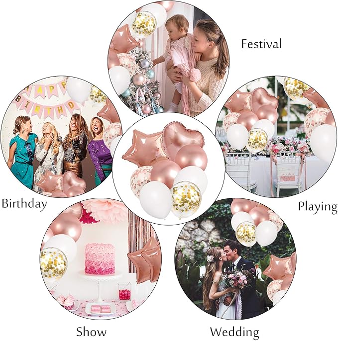 Amandir Rose Gold Birthday Party Decorations Kit, Confetti Foil Rose