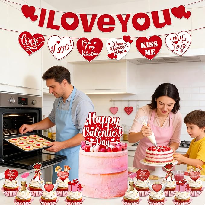 39 Pcs Valentine's Day Decorations Kit I LOVE YOU Banner with