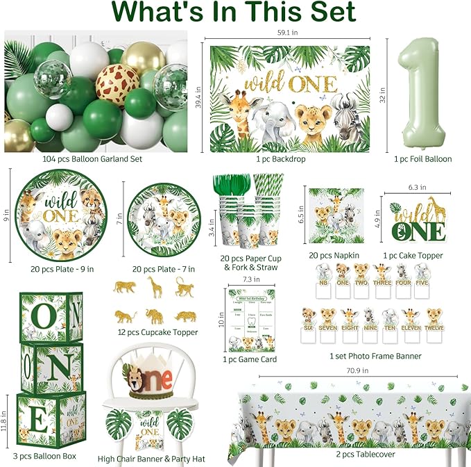 Cocomigo 248pcs Wild One Birthday Decorations for Boy Complete Wild