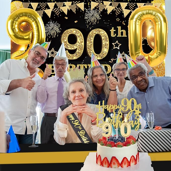 90th Birthday Decorations Men Women with 90th Birthday Banner Black