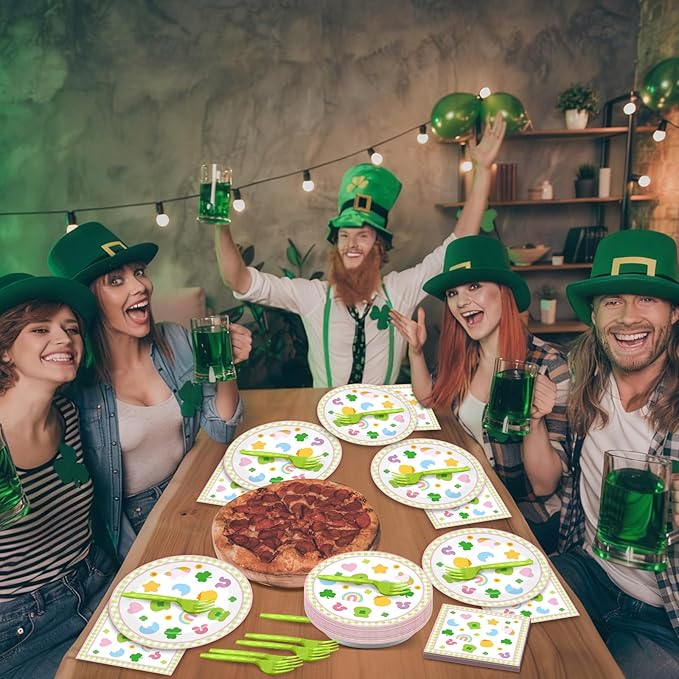 96Pcs St Patrick's Day Party Supplies Pastel Shamrock Plates and
