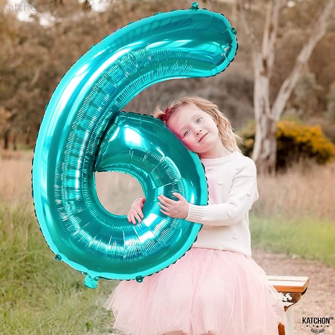 KatchOn, Giant Teal Blue Number 6 Balloon - 40 Inch | 6th Birthday