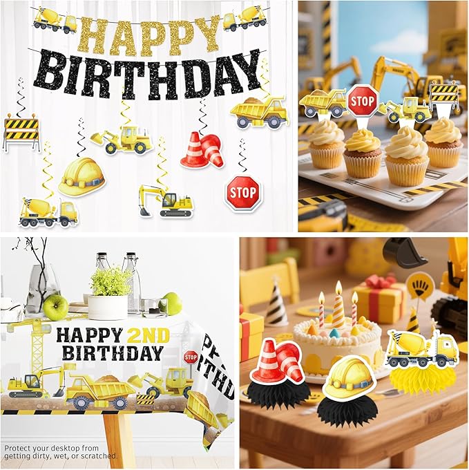 Xynic 187pcs Construction Birthday Party Supplies for 2 Year Old Boy